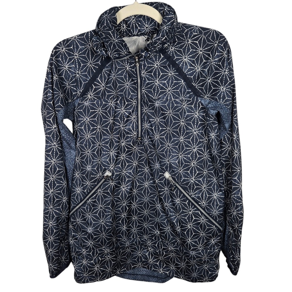 Lululemon Navy Blue Geometric Starburst Half Zip Windbreaker Jacket Size 4
